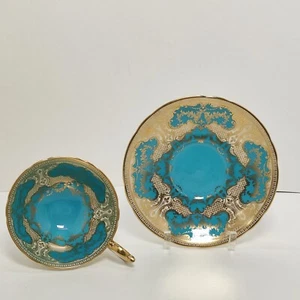 Rare Aynsley Blue Gold Encrusted Turquoise Cabinet Teacup and Saucer - Picture 1 of 24