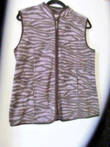 Susan Graver Black Gray Zebra Zip Up Fleece Vest with Pockets Small - Picture 1 of 1