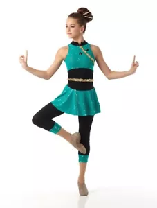 Essstäbchen Kind X-Small Chinesisch Neu Tanz Kostüm Pailletten Capri Ballett Unitard - Bild 1 von 3