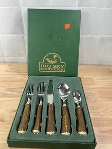 Vintage Big Sky Carvers Faux Antler Wood Look Stainless Flatware 5 Piece Set - Picture 1 of 3