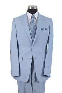 Tuta Milano Moda 100% lino due bottoni pantalone plissettato doppia ventilazione (blu) 613L - Foto 1 di 2