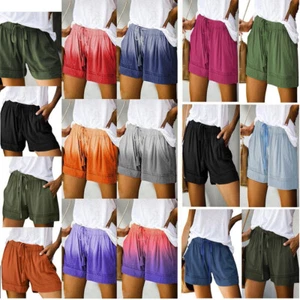 Ladies Loose Elastic Shorts Comfy Waist Pocketed Womens Drawstring Casual Pants - Picture 1 of 96