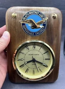 Vintage Pratt & Whitney Dependable Engines Desk Clock Wood 6.5"x4.5" Works - Picture 1 of 5