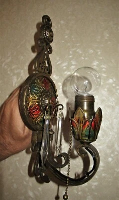 ANTIQUE  DECO ERA CAST BRASS ORNATE SCONCE WALL FIXTURE CHANDELIER 1920's - Imagem 1 de 4