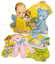 Vintage BEISTLE CO Spring Easter Cut Outs Retro 1970s Carriage Lamb Baby Nursery