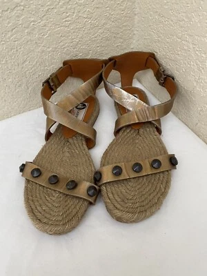 Lanvin Bronze Leather Studded Ankle Strap Espadrilles Sandals Women Sz 38/ US 7 - Image 1 of 4
