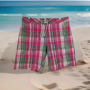 Vintage 90er Polo Ralph Lauren Herrenshorts 34 kariert pink 9 Zoll Boardshorts adrett  - Bild 1 von 14