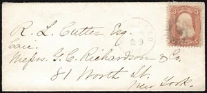 Guilford CT fancy cancel "negative G" in star to New York 3c Rose Sott 65 - Picture 1 of 2