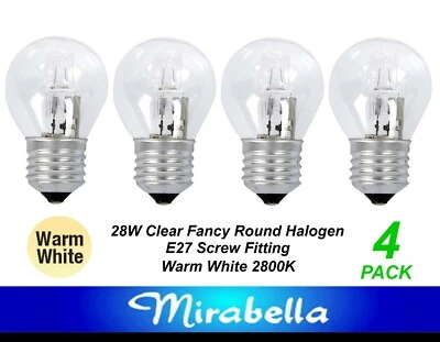 4 x 28W Clear Fancy Round Light Globes Bulbs Lamps Screw E27 Halogen 28W=40W - Image 1 of 4