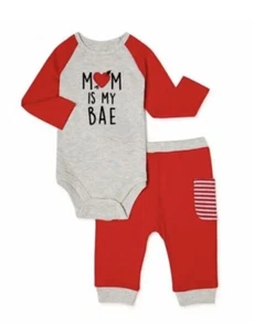 Baby Boy Valentine’s Day 2 Piece Outfit “Mom Is My Bae” Red & Gray Infant 0-3 Mo - Picture 1 of 5