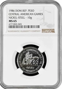 Dominican Republic 1 peso 1986, NGC MS65, "XV Central American Games" - Picture 1 of 2