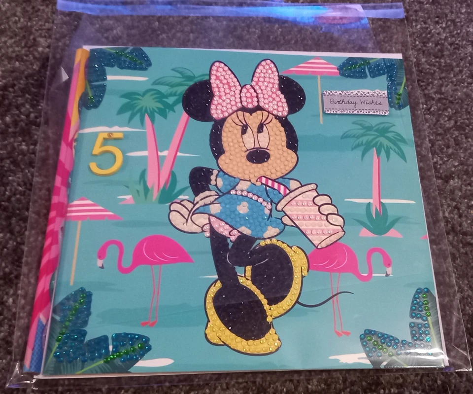 Handmade Minnie Mouse Crystal Art Card With Pencil Age 5 - Image 1 of 4