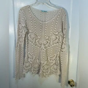 Maurices Womens Extra Large Crocheted Long Sleeve Blouse Cream Cotton - Picture 1 of 6
