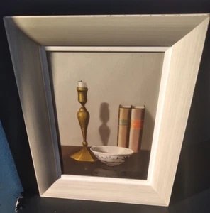 Signed Nicolaas Bruynesteyn Still Life Candlestick Books Realism Oil Painting - Picture 1 of 5