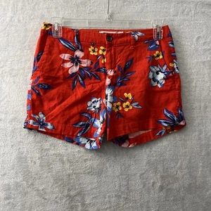 Old Navy Womans Chino Shorts Coral 4 Floral Linen Blend Zip Button Pockets - Picture 1 of 8