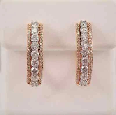 1.50Ct Created D/VVS1 Diamond Huggie Hoop Women's Earrings In 14K Rose Gold Over - Image 1 of 3