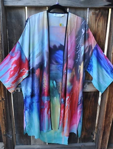 DILEMMA DIPINTO A MANO ARTE ISPIRATA A RAUSCHENBERG DA INDOSSARE KIMONO/SCIARPA, OS+! - Foto 1 di 4