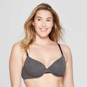 Auden Underwire Bra Womens 34C Demi-Coverage Lightly Lined Soft Gray Heather - Picture 1 of 7