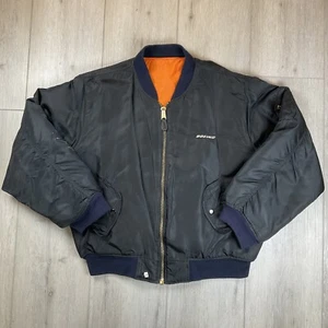 Vtg MA-1 Boeing Bomber Jacket Satin Flight Aviator Mens LARGE Black Orange - Picture 1 of 22