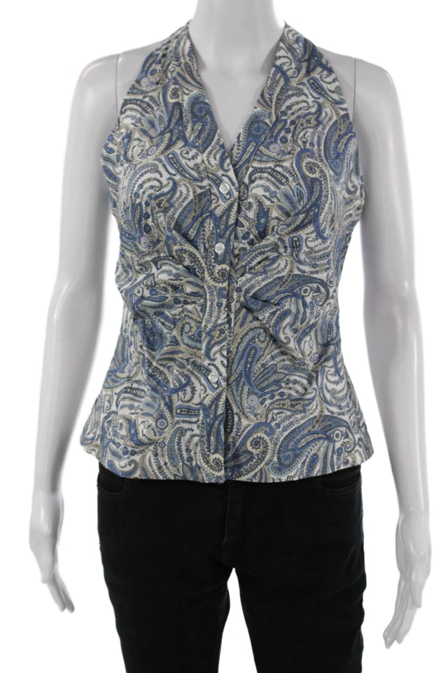 Blusa Drew Mujer Azul Cachemira Algodón Sin Mangas Abotonada Talla S Foto 1 de 4