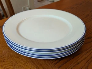 4 Apilco Porcelain Blue Band White Dinner Plates From France 12.25" - Picture 1 of 9