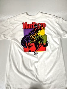 NEW Vtg 90s Mens Marlboro White Cowboy Graphic Colorful T-shirt w/Pocket Size XL - Picture 1 of 9