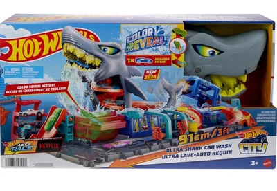 Hot Wheels HTN82 Ultra Shark Car Wash Track Set w/ Reveal Toy Vehicle & Storage - Image 1 of 4