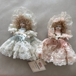 Bel-Ombré Italy Full Porcelain Jointed Doll Pair Handmade Dress - Imagen 1 de 12