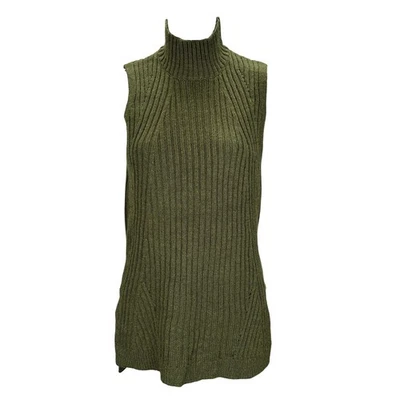 Max Studio XS Knit Sleeveless Mock Neck Wool Blend Sweater Moss Green Ribbed Top - Image 1 of 4