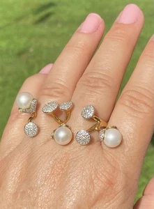 Rarities Carol Brodie Gold Vermeil Pearl & White Zircon 2-Finger Ring - Picture 1 of 14