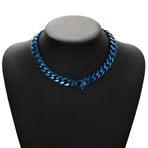 Pulsera Collar Cadena Cubana Miami Color Azul Acero Inoxidable 14mm - Imagen 1 de 4