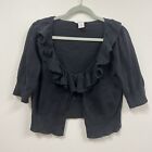 Candie’s Size XL Shrug Cardigan Black Ruffle Scoop Neck With Rosette Hook Close