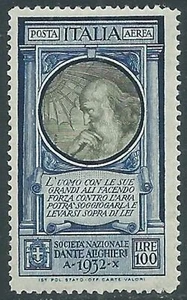 1932 REGNO POSTA AEREA DANTE 100 LIRE MNH ** - RB9-5 - Bild 1 von 1