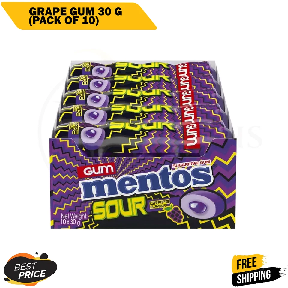 Mentos Sour Grape Gum 30 g (Pack of 10)-FREE SHIPPING AU - image 1 of 4