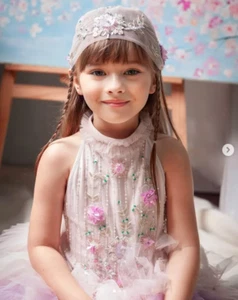 Tutu Du Monde Girls Classicism Headwrap Beaded Floral Embellished Pink Cloud OS - Picture 1 of 4