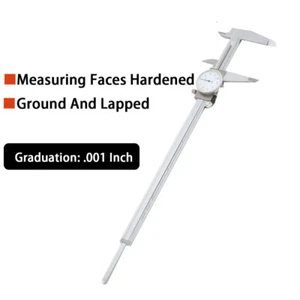12" DIAL CALIPER STAINLESS STEEL SHOCKPROOF .001" OF ONE INCH MEASURING GAUGE - Picture 1 of 12