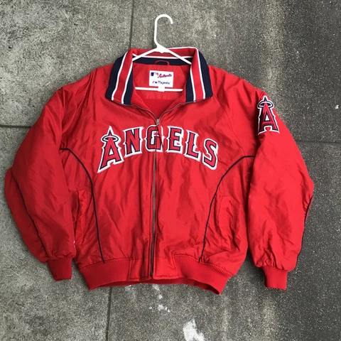Vintage Anaheim Los Angeles Angels Jacket Majestic Size Large Red Fleece Men Cover