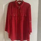 Michael Kors Red Half Zip Adjustable Sleeve Gold Zip Shirt, XL