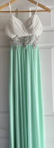 B Darlin Formal Prom Dress Mint Green Long Spaghetti String Embellished Size 1/2 - Picture 1 of 13