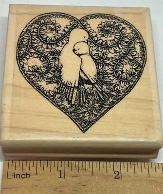 Estampilla de goma vintage de Stampington & Co. corazón con amor pájaros boda Foto 1 de 4