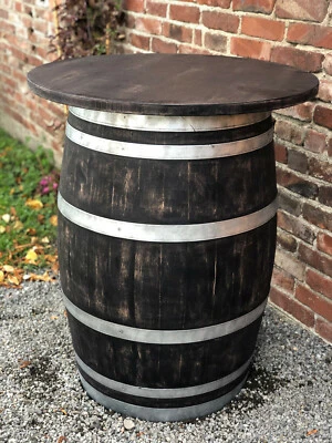 Weinfass Stehtisch mit Eichenholzplatte shabby black - Bild 1 von 4