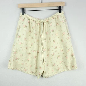 Pantalones Cortos Tonos Sutiles Mujer Medianos Beige Verde Vintage Rosa Floral Lino Bolsillos - Imagen 1 de 13