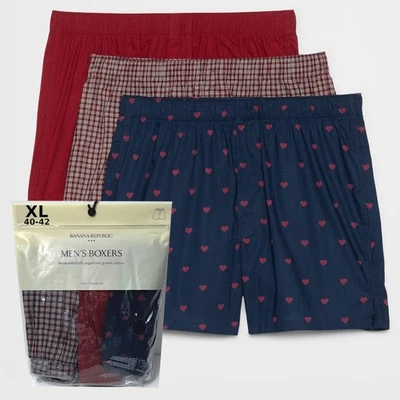 Banana Republic 平角裤 3 双男式 XL 心形格子纯色平角短裤 — 第 1/3 张图片