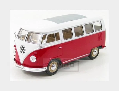 1:24 WELLY Volkswagen T1 Minibus 1962 Red White WE22095R - Immagine 1 di 2