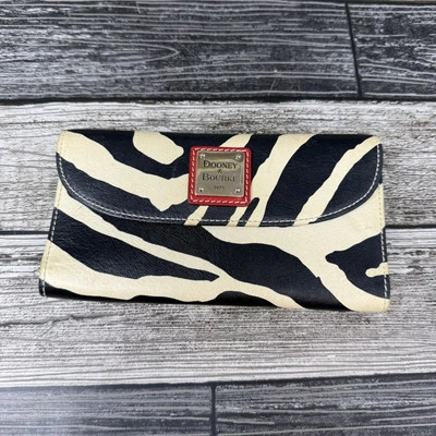 Cartera de colección Dooney & Bourke 1975 a rayas cebra tamaño completo cuero triple pliegue Foto 1 de 4