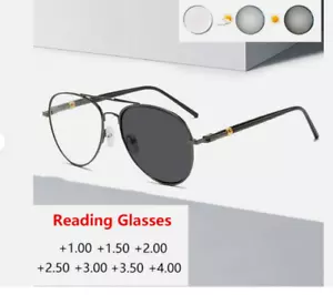 Photochrome multifokale Gleitsicht Lesebrille Herren Metall Piloten Sonnenbrille - Bild 1 von 22