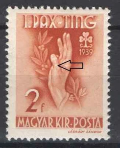 Specials - Hungary 1939. Pax-Ting 2f. ERROR point in the hand MNH (**) MI.: 612. - Picture 1 of 1