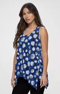 JOSTAR Poly Spandex Slinky STRETCH Knit BLUE  BLACK POINT HEM TANK TOP  L XL - Picture 1 of 8