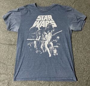 Star Wars Mens T-Shirt Sz M Dark Blue Luke Leia R2D2 Darth Vader Obi Wan