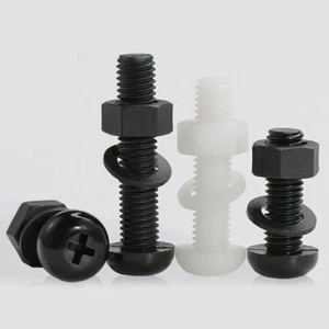 Black Nylon Pozi Pan Head Screw Bolt + Hex Nuts, Flat Washers M2,M2.5,M3,M4-M8 - Picture 1 of 6